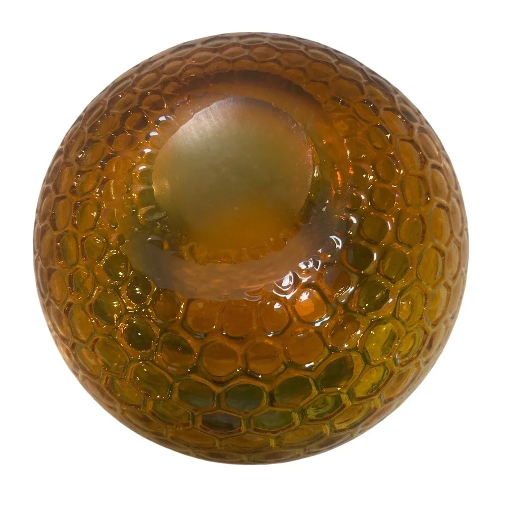 Art Glass Owl Vase Ombre Blue Amber Honeycomb Texture Hand Blown 7 Inch
